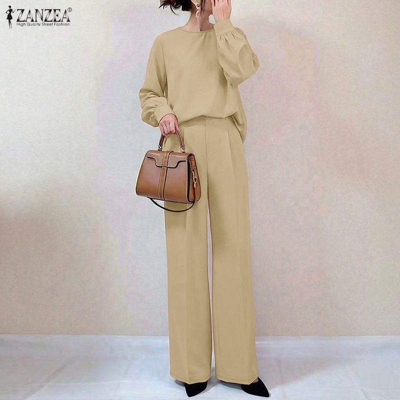 ZANZEA Women Long Sleeve Blouse and Pants Casual Two Piece Suit Sets