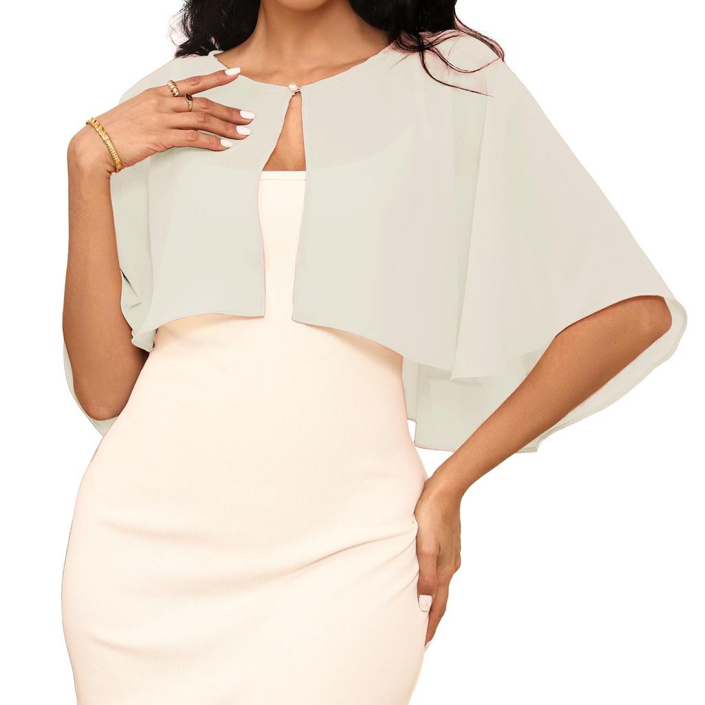 Round Neck Pearl Button Chiffon Shawl - All-Season European and American Style