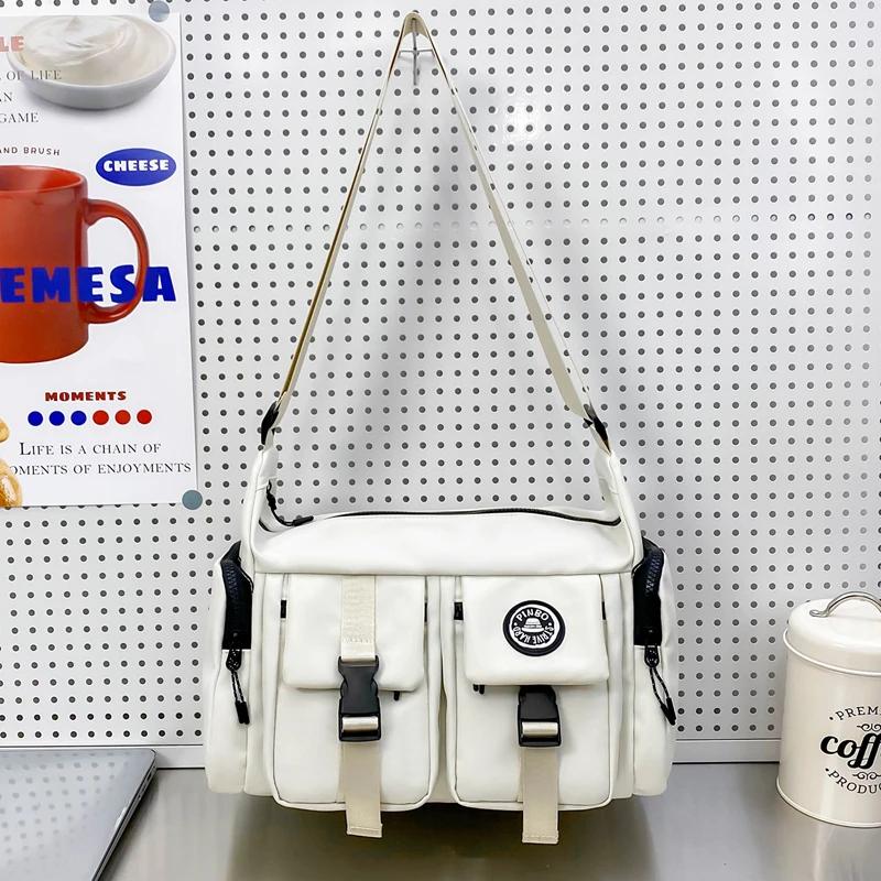 Large Capacity Nylon Crossbody Bag for Women Multiple Pockets Casual Shoulder Bag Elegant Monochromatic