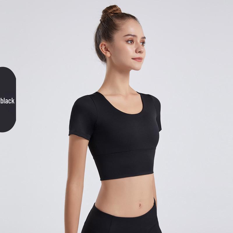

Женский кроп-топ для йоги с перекрещенной спинкой и эффектом «обнажённости» - С коротким рукавом, приталенный, эластичная спортивная футболка Extra Large