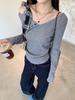Chic Korean Grey One-Shoulder Bow T-shirt for Women - Sweet and Spicy Spring/Autumn Style