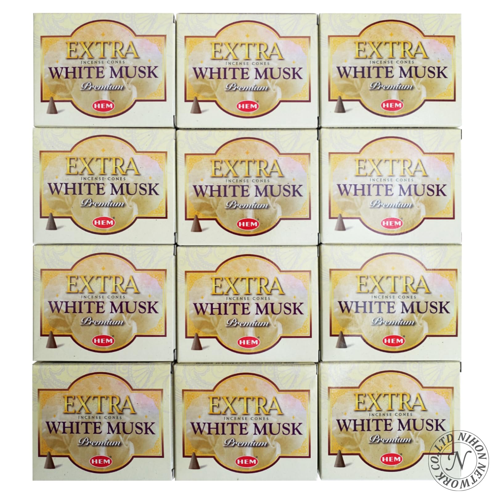 Japan Network HEM Cone Extra White Cone Set of 12 Incense, Musk, Type, белый
