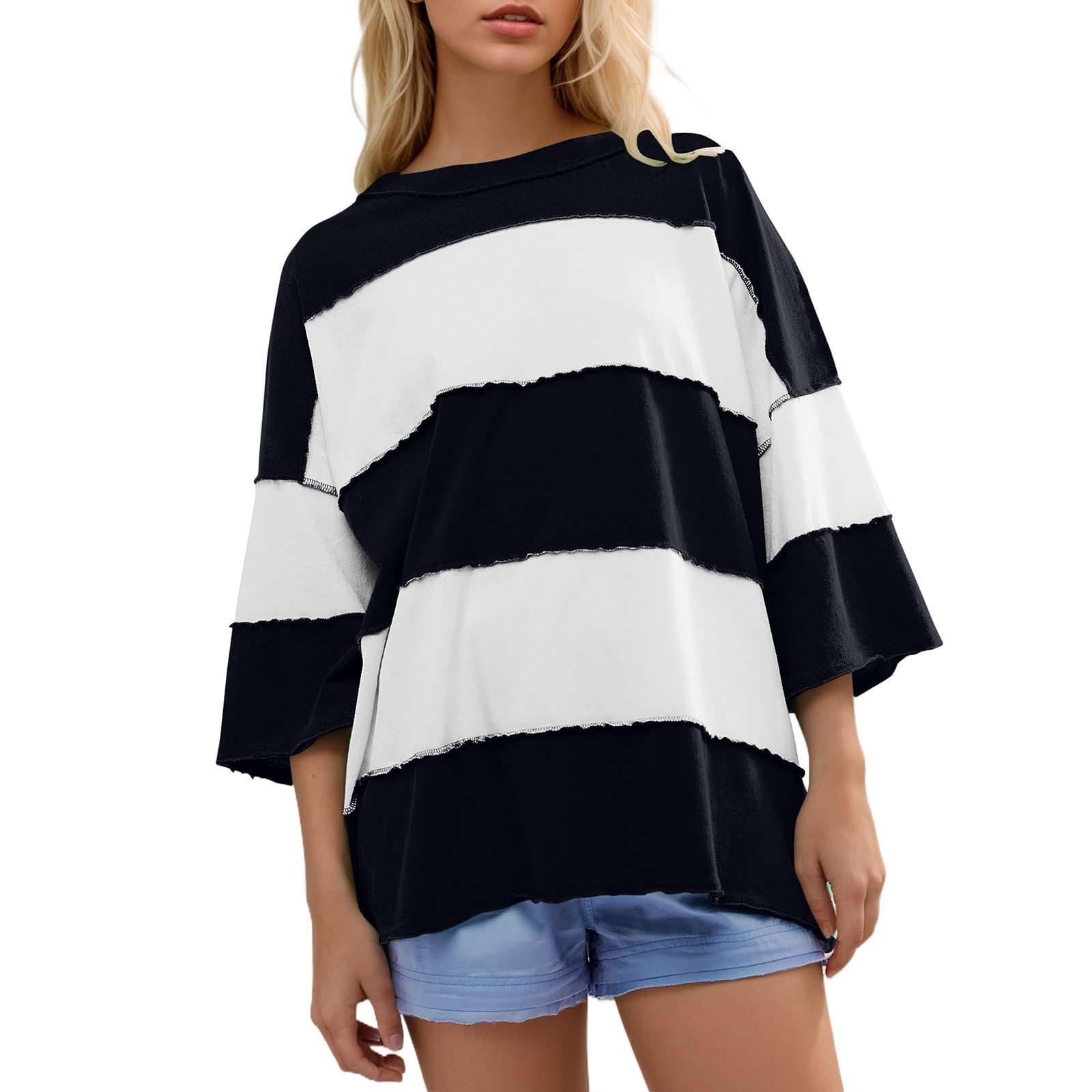 

Женские негабаритные толстовки с круглым вырезом, футболки с длинными рукавами и цветными блоками, повседневные топы L чёрный