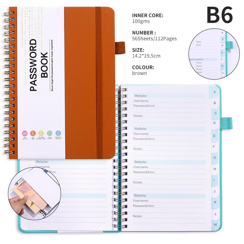 A6 Password Coil Notebook with Custom Letter Tabs & Logo for Business Meetings