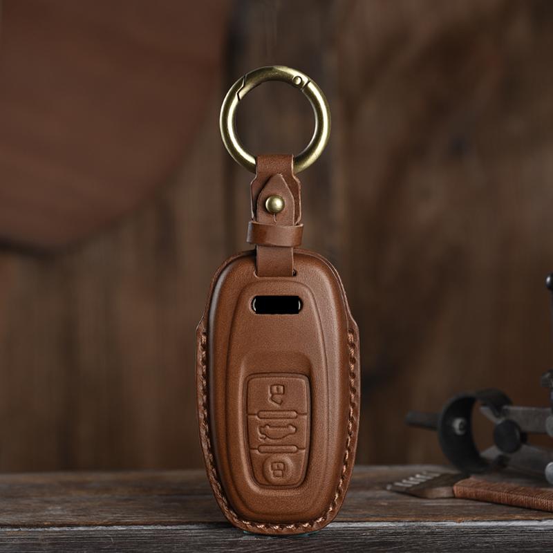 Genuine Leather Key Case Suitable for Q5L/A4L/Q7/A5/Q8/A7L Leather Car Key Cover Protector Fob