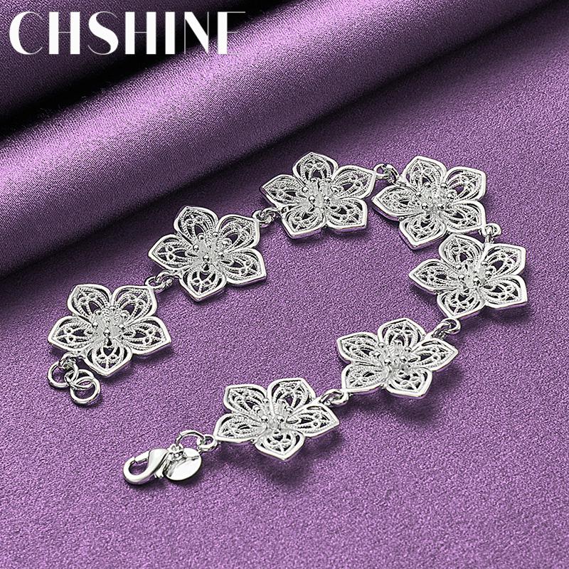 CHSHINE Fine 925 Sterling Silver Big Flower Charm Bracelet for Women Wedding Party Fashion Jewelry