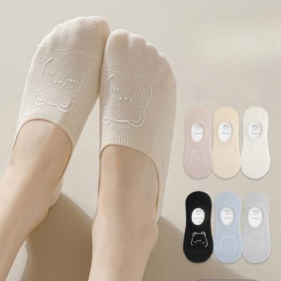 Women Teddy Bear Pattern Boat Socks Cotton Silicone Non-slip Low Cut Socks