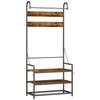 Entryway Coat Rack with Rod, 10 Hooks, Bench and Shoe Rack, In Wood and Metal, 80x40x182 Cm, Brown and Black