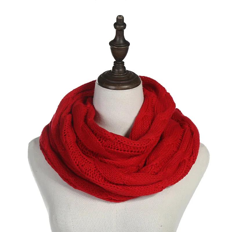 New Women Solid Color Cable Knitting Wool Snood Infinity Scarf Winter Neck Warmer Cowl Collar Circle Scarves AC041
