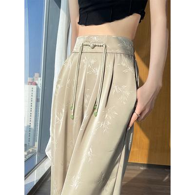 Women's New Loose Straight Ice Silk Wide Leg Pants, Chinese Light National Style Summer Thin Pants