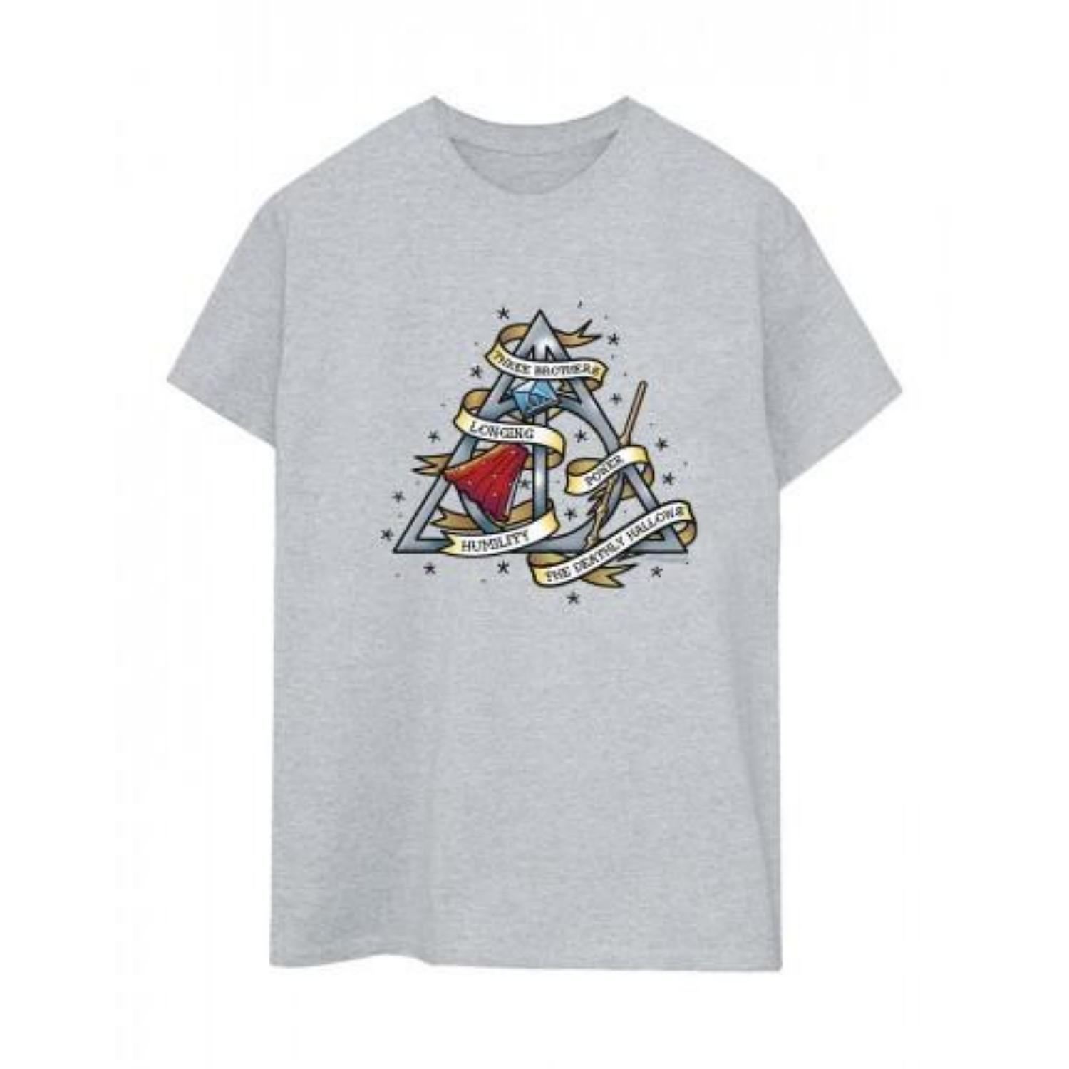 HARRY POTTER Womens_Ladies The Deathly Hallows Cotton Boyfriend T-Shirt S чёрный