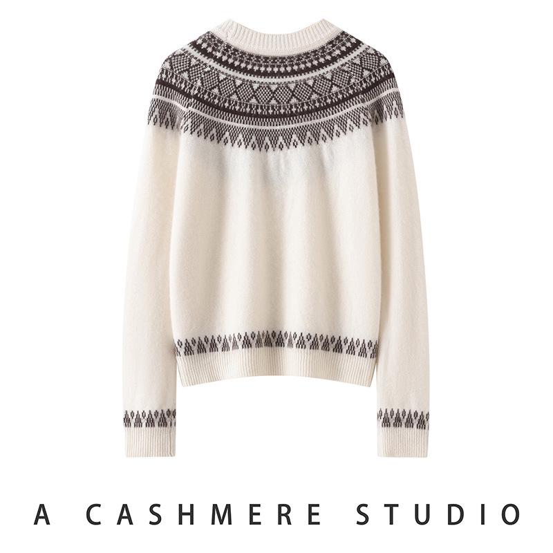 Lekasha Unisex Cashmere Fair Isle Jacquard Pullover for Autumn/Winter