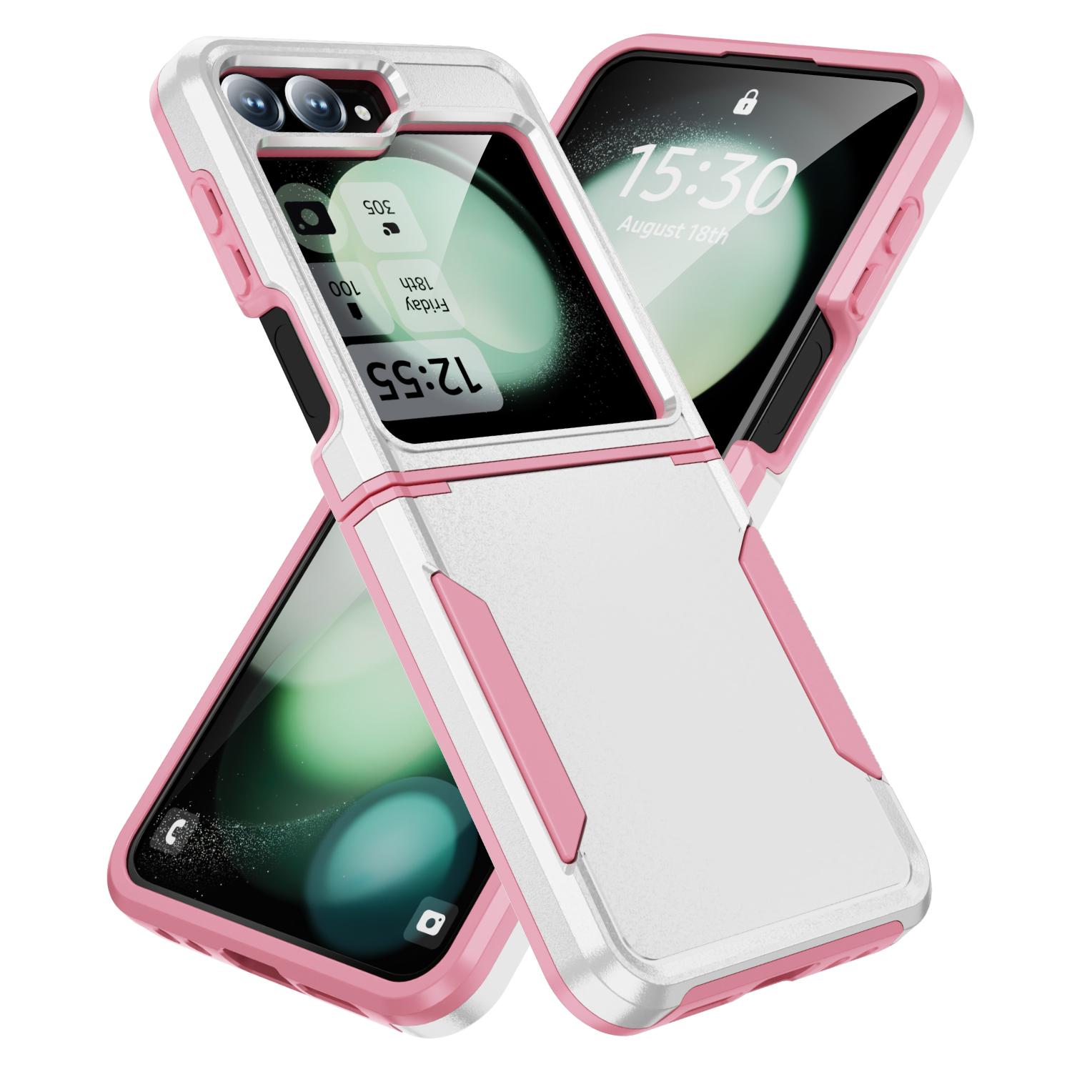 

For Samsung Galaxy Z Flip6 5G Case PC+TPU Military Grade Drop Protective Phone Cover White+Pink