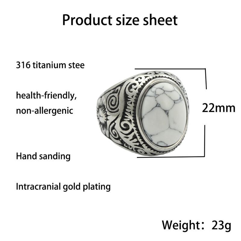 QIBAOKU Neuer Retro-Ring Titanstahl Naturtürkis Tigerauge Stein Ring Trendiger Herren Personalisierter Punk Edelstahlring