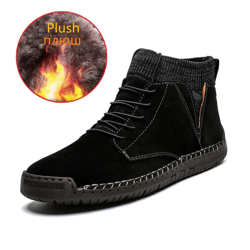 Fashion Brand Winter Warm Men Snow Boots High Quality Cow Suede Man Ankle Boots Fur Men Shoes Plush Autumn Basic Drive Boots Big Size 48