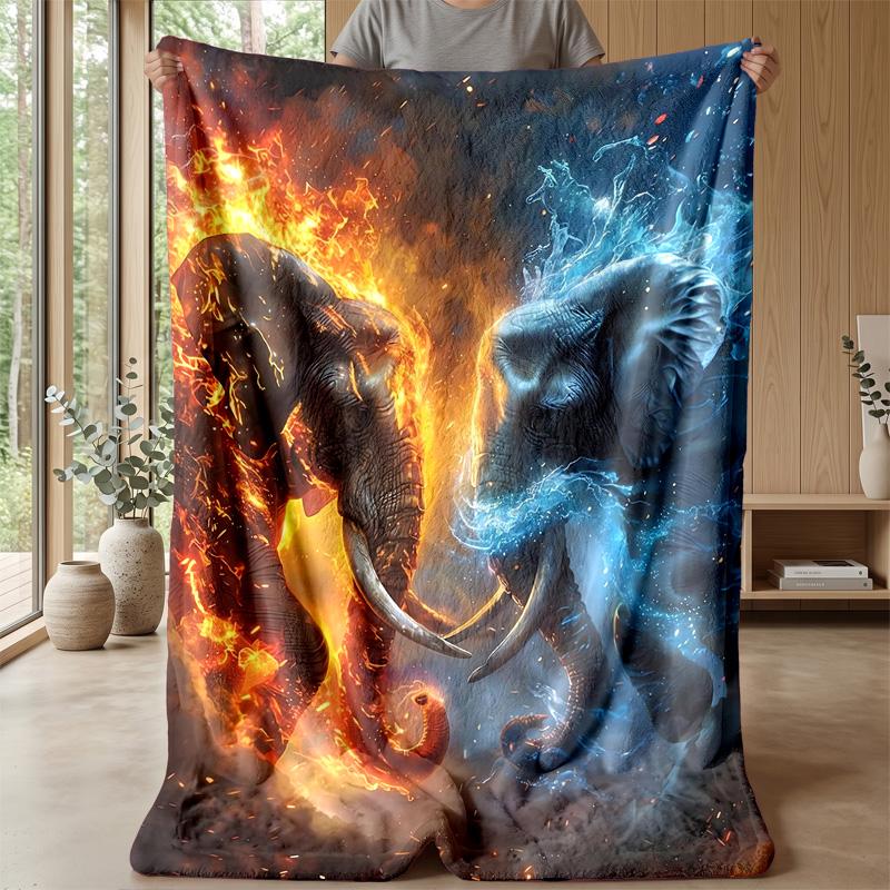 Fire vs Water Elephants Theme blanket Lightweight Warm Flannel Blanket Decorative Throw Blanket for Home Decoration
