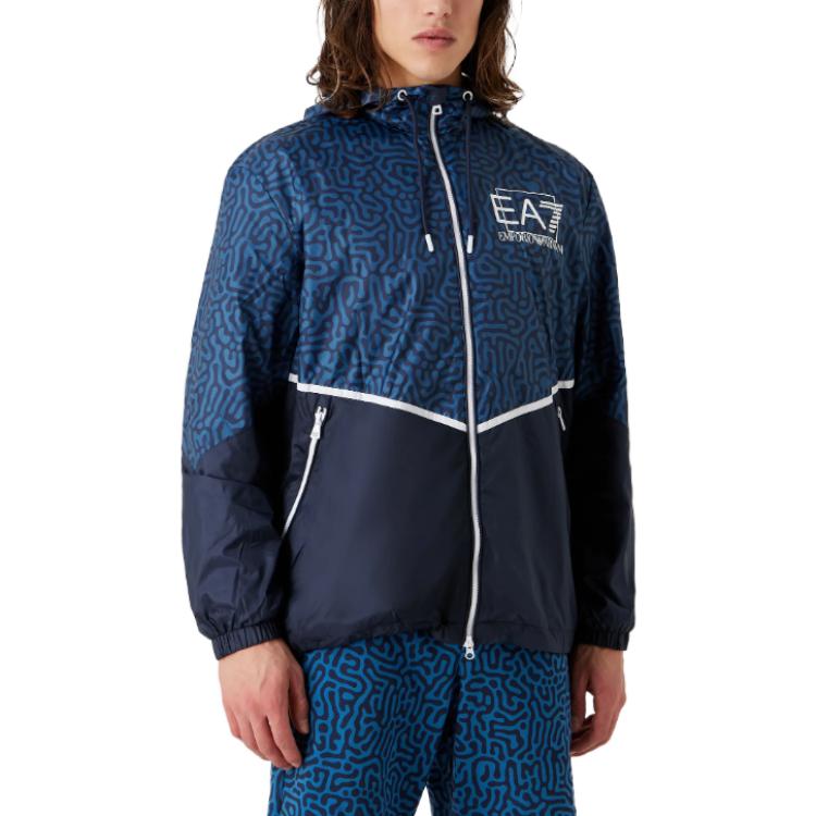 Emporio Armani EA7 FW23 Letter And Number Print Zip-Up Hooded Jacket Men jackets Navy-Blue 3RPB04-PN5ZZ-1554