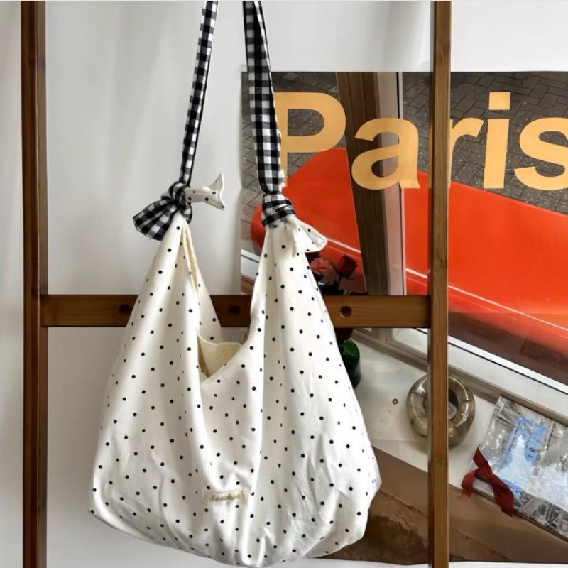 Vintage Polka Dot Women'S Canvas Shoulder Bag Large Capacity Female Messenger Bags Commuter Handbags