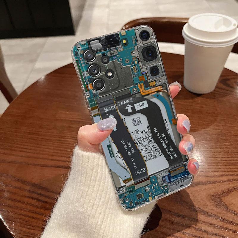For Samsung Galaxy A55 Case A54 A52 A53 5G A15 A14 A13 A21S A23 A51 A34 A35 A33 A32 A72 A71 Phone Cover Phone Back Circuit Board