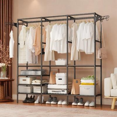 New Double-Row Clothes Rack Multi-Functional Household Coat Stand Space Saving Floor Hanger Bedroom Floor