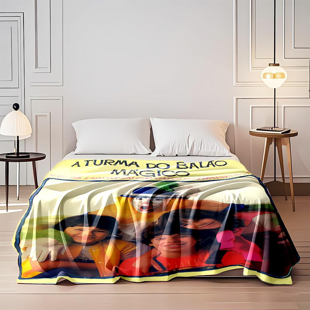 A clown with children smiling and hugging in a colorful, cheerful setting. for all seasons blanket lunch break throw gift