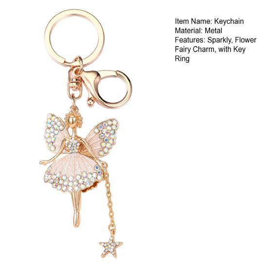 Flower Fairy Keychain Rhinestone Butterfly Wings Fairy Charm Cute Sparkly Keychain Bag Charm Gift for Women Girls
