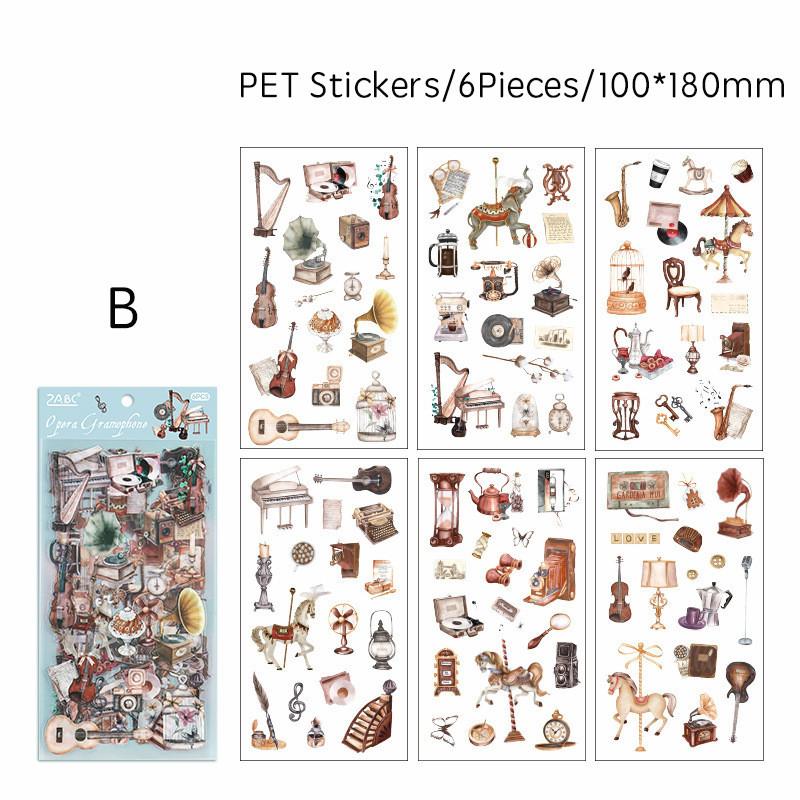 6pcs Literary Retro Stickers PET Materials DIY Scrapbooking Art Collage Stationery Planner Decor Diary Stickers