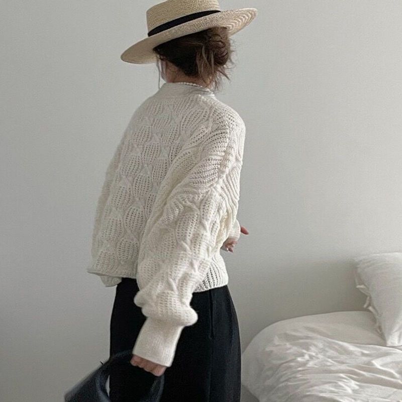 Cardigan Tricoté Style Doux, Coupe Ample et Décontractée, pour Femmes, Court, Col en V, Manches Chauve-souris, Manteau Pull