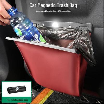 Cross-Border Logo Car Trash Bag: Leather Magnetic Seat Back Hanging Storage, Creative Hidden Interior Design