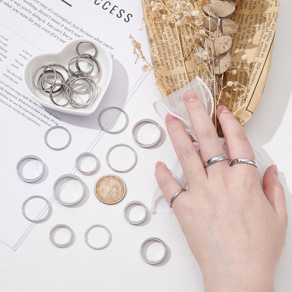 27Pcs 27 Style Stainless Steel Finger Rings for Women, Platinum, 2~6mm, Inner Diameter: 15.5~22.9mm, 1pc/style