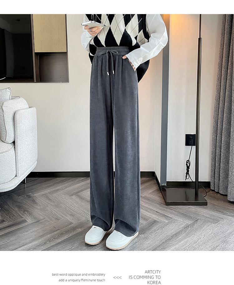 Plus Size 200 Jin Chenille Wide-Leg High-Waisted Slimming Loose Casual Pants for Women - Spring & Autumn