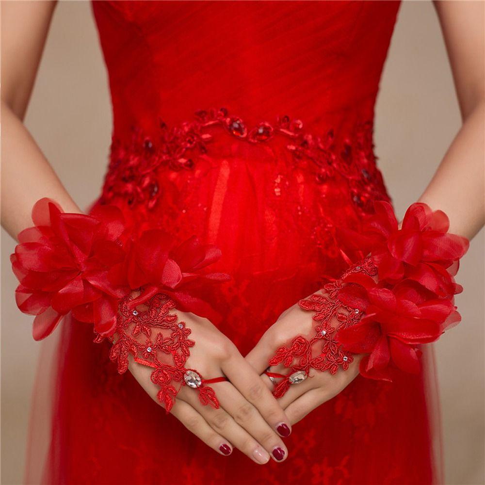 Ultra-Thin Rhinestone Floral Flower Mesh Mittens Women Gloves Bridal Gloves Wedding Accessory