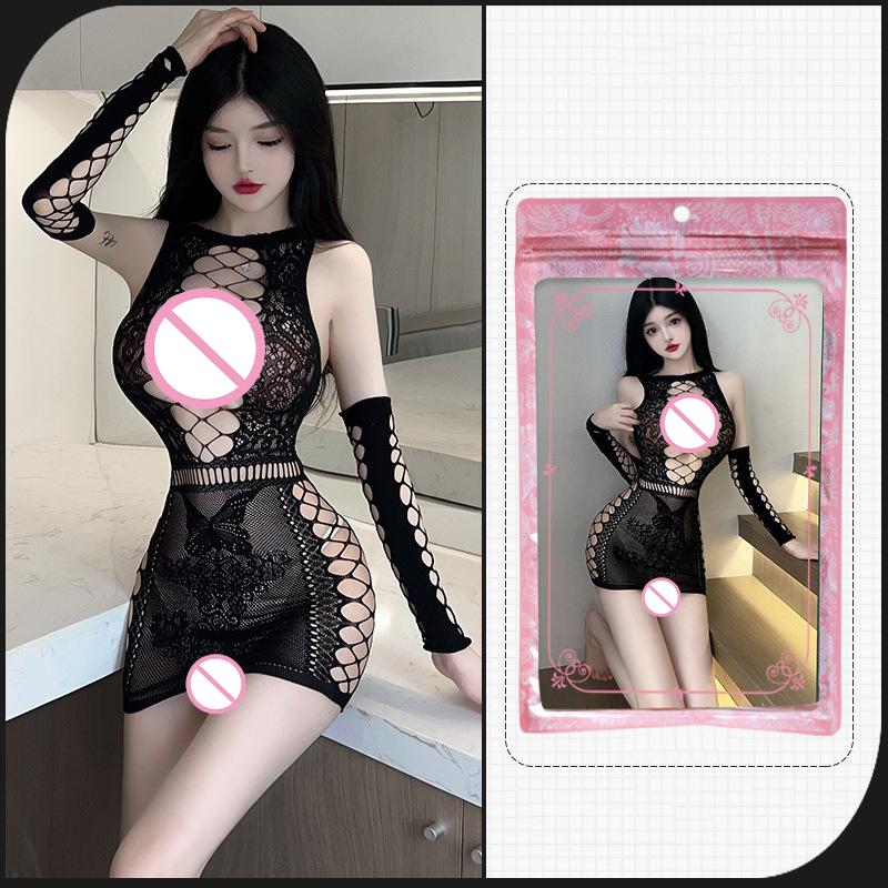Sexy Plus-Size Stockings With Open Crotch No Need To Take Them Off Mesh Nightgown