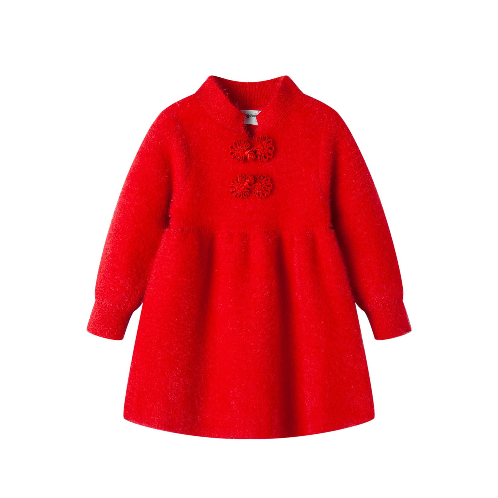

LSMUDKINGDOM Knit Dress for Fluffy Warm and Thick for Fall and Size Red Girls, Cheongsam, Winter, 120,