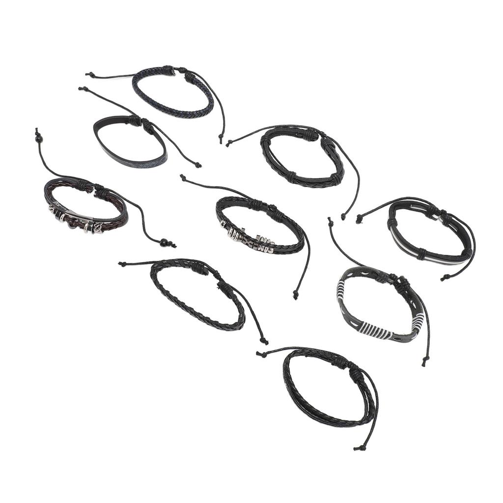 9pcs Braided PU Leather Bracelets for Men Women Vintage Multi Layer Easy Matching Woven Cuff Wrap Bracelets