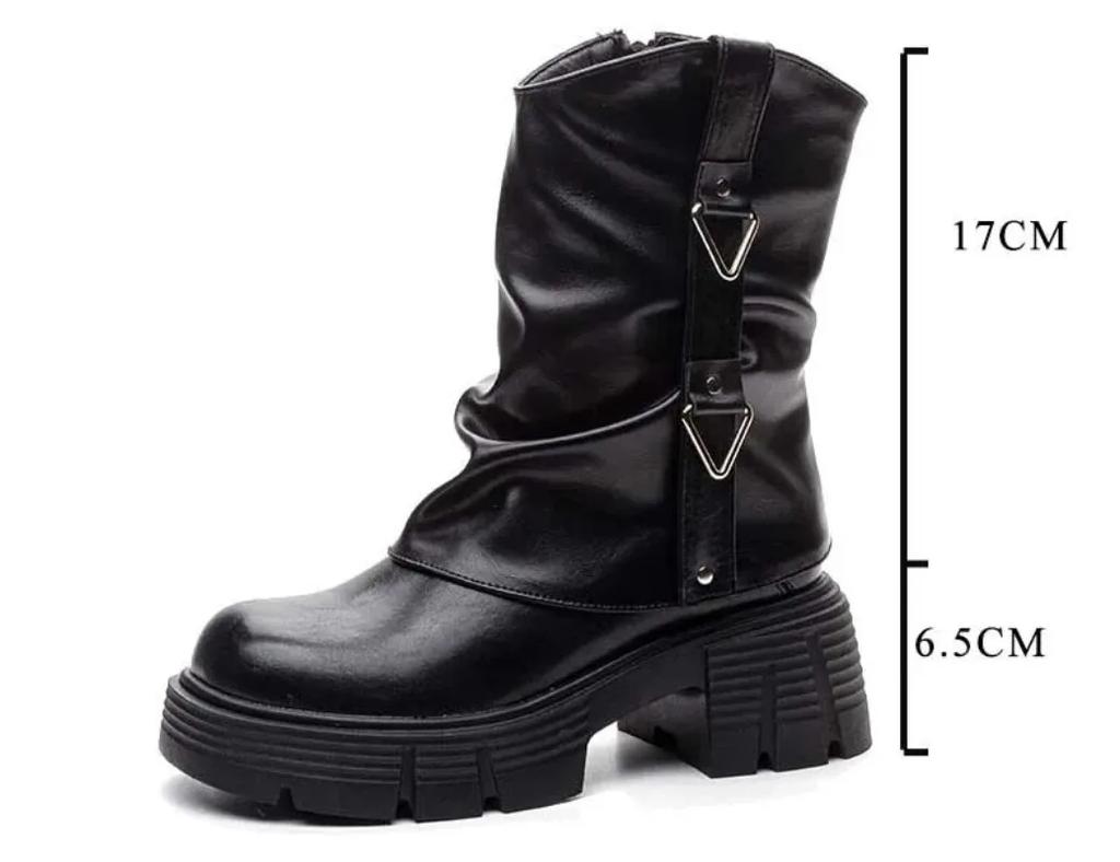 Fashion 6.5cm New Microfiber Leather Spring Round Toe Winter Plush Fashion Ladies Shoes Autumn Boots Women Ankle Booties Chimney