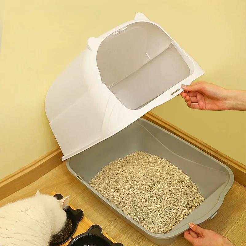 Totally Enclosed Cat Litter Box Large Pet Cat Toilet Detachable Litter Pan Anti-Splash Dog Toilet Pet Bedpans with Litter Shovel