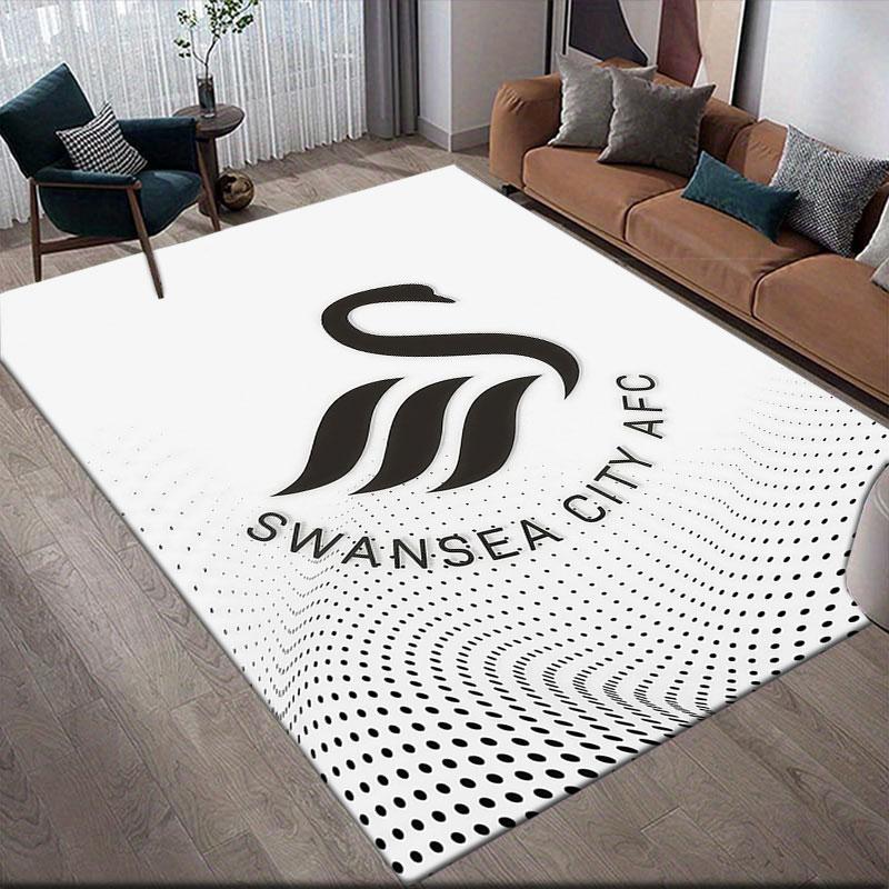 Swansea City AFC Flannel Printed Carpet, Home Sofa Decoration for Living Room & Bedroom, Non‑Slip Play Flannel Floor Mat for Game Room