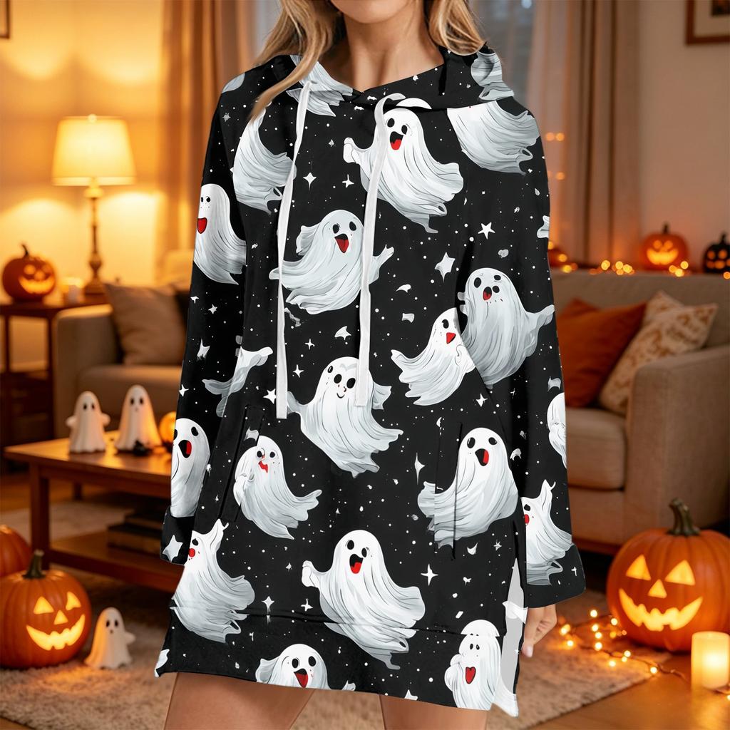 Women's Halloween Printed Long Sleeve Hoodie Casual Fashion Pullover Top
