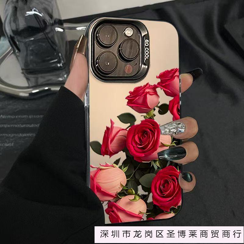 Big red rose Apple 16promax mobile phone case is suitable for iPhone15/14/13 ultra-thin colored silver 12xr16.