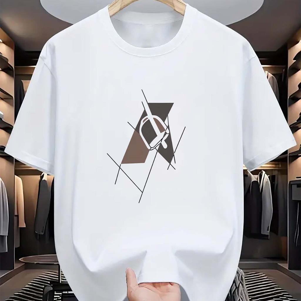 2025 Men's summer 100 cotton fashionable casual sports loose plus size letter pattern printed round neck short sleeved T-shirt