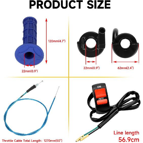 HIAORS Mini Bike Throttle Assembly Compatible With Coleman CT200U BT200X CT200U-EX, 7/8 Twist Throttle Cable Handle Grips Kit For Dirt Pit Bike