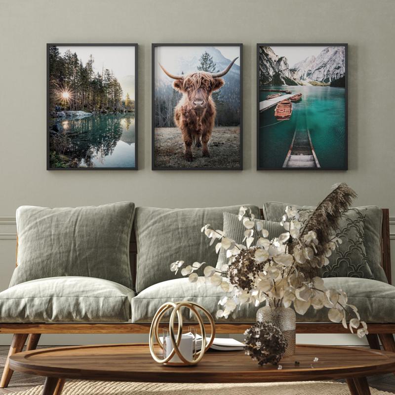 Nordic Landscape Sunrise Sika Deer Wall Art Canvas Painting Nordic Posters and Printed Wall Pictures for Living Room Decor No Frame