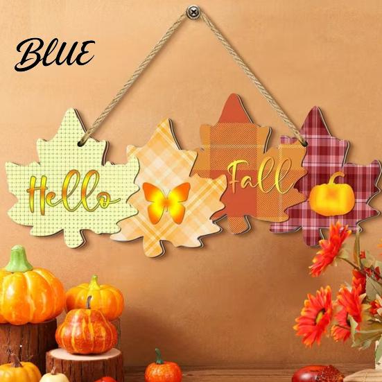 Harvest Festival Wall Ornament Autumn Welcome Sign with Hanging Rope for Front Door Rustic Maple Leaf Shape Wood Wooden Plaque Decor Pumpkin