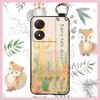 Kickstand Oil Painting Phone Case For ZTE Blade A34 Anti-dust Ring Fashion Design Anti-knock Lanyard Wrist Strap Flower