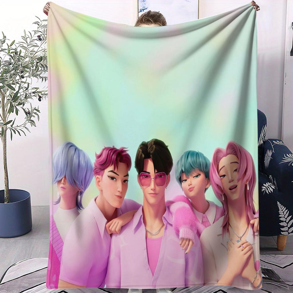 K-POP Huntrix & Saja Boys Flannel Blanket Hot Anime Throw Blanket for Home Living Room Travel Camping Office Napping Fan Gift