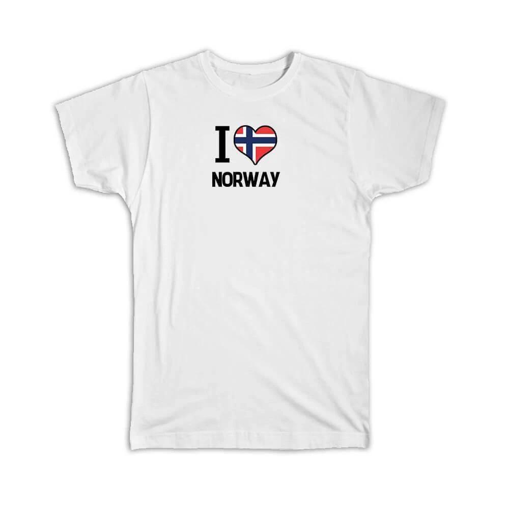 Gift T-Shirt : I Love Norway Flag Heart Country Crest Norwegian Expat S