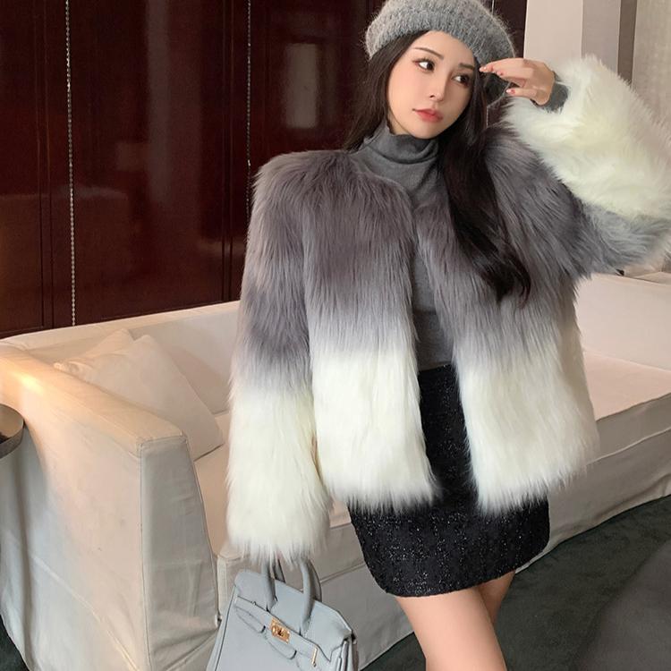 Damenmode Farbverlauf Kunstpelzmantel Herbst Winter Elegant Warme Oberbekleidung Damen Kunstpelzjacken
