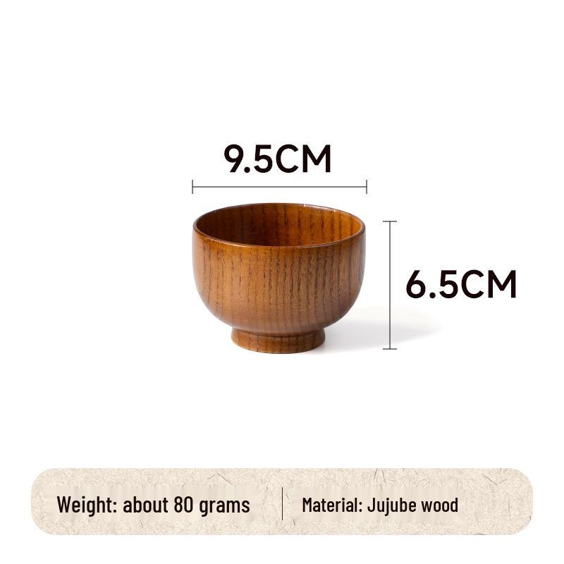 Natural Solid Wood Anti-Scald Jujube Bowl - Chinese Style Children's Rice & Noodle Bowl