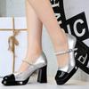 Banquet Mary Shoes Thick Heel Square Toe Color-Blocking Light Mouth Waterproof Platform Pearl One-Strip High Heel Single Shoes